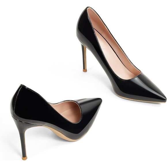 Women Black Polyurethane (PU) Closed Pointed Toe Stiletto High Heel Shoes Pumps - Picture 6 of 7
